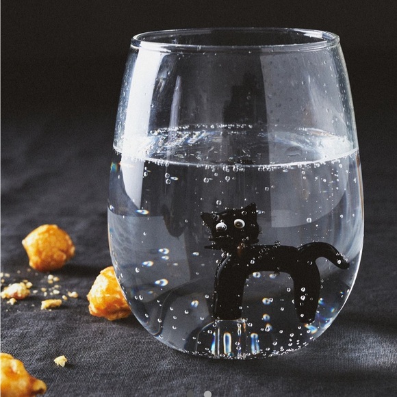 Anthropologie Eerie Cat 🐈‍⬛ Stemless Wine Glass - Picture 10 of 13